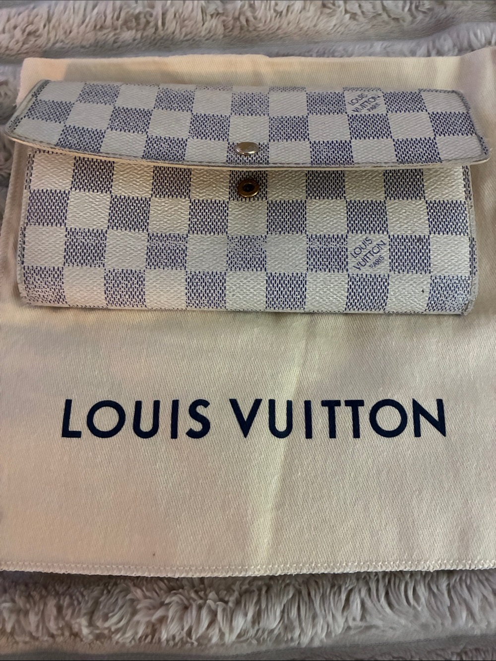 Louis Vuitton Damier Azur Canvas White and Light Blue Trifold Wallet